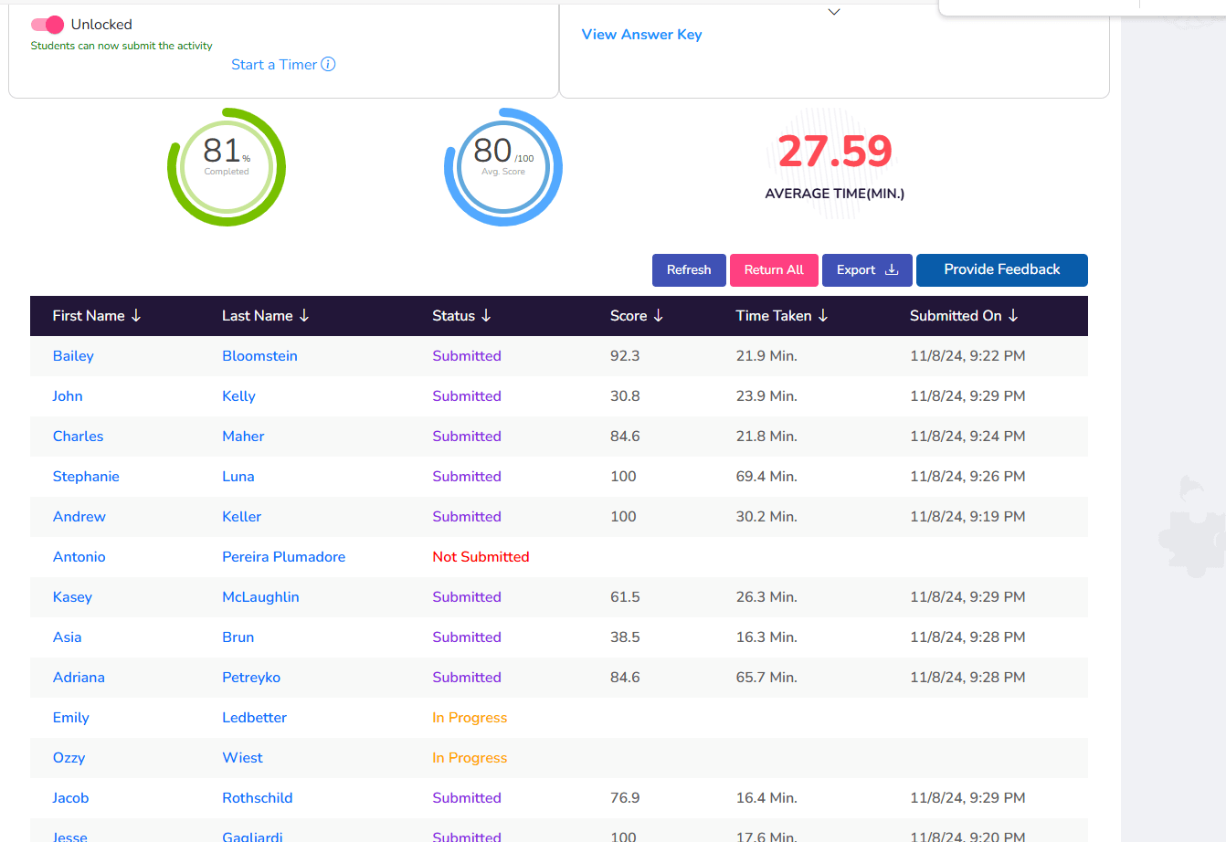 Track student progress instantly